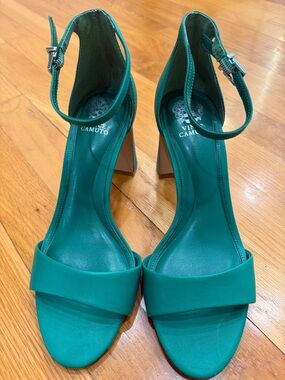 Vince Camuto green Ankle-Strap Block Heel Sandals